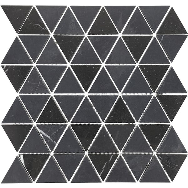 Daltile Pietra Divina Nero Marquina Honed and Polished 12 in. x 12 in. Marble Triangle Mosaic Tile (9.6 sq. ft./Case)