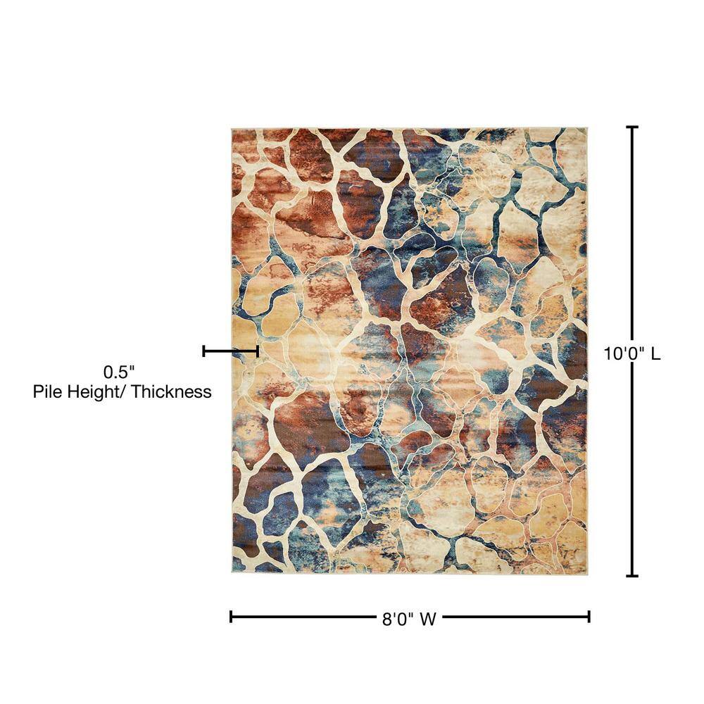 Abstract Beige & Brown Synthetic 8' x 10' Easy-Care Rug