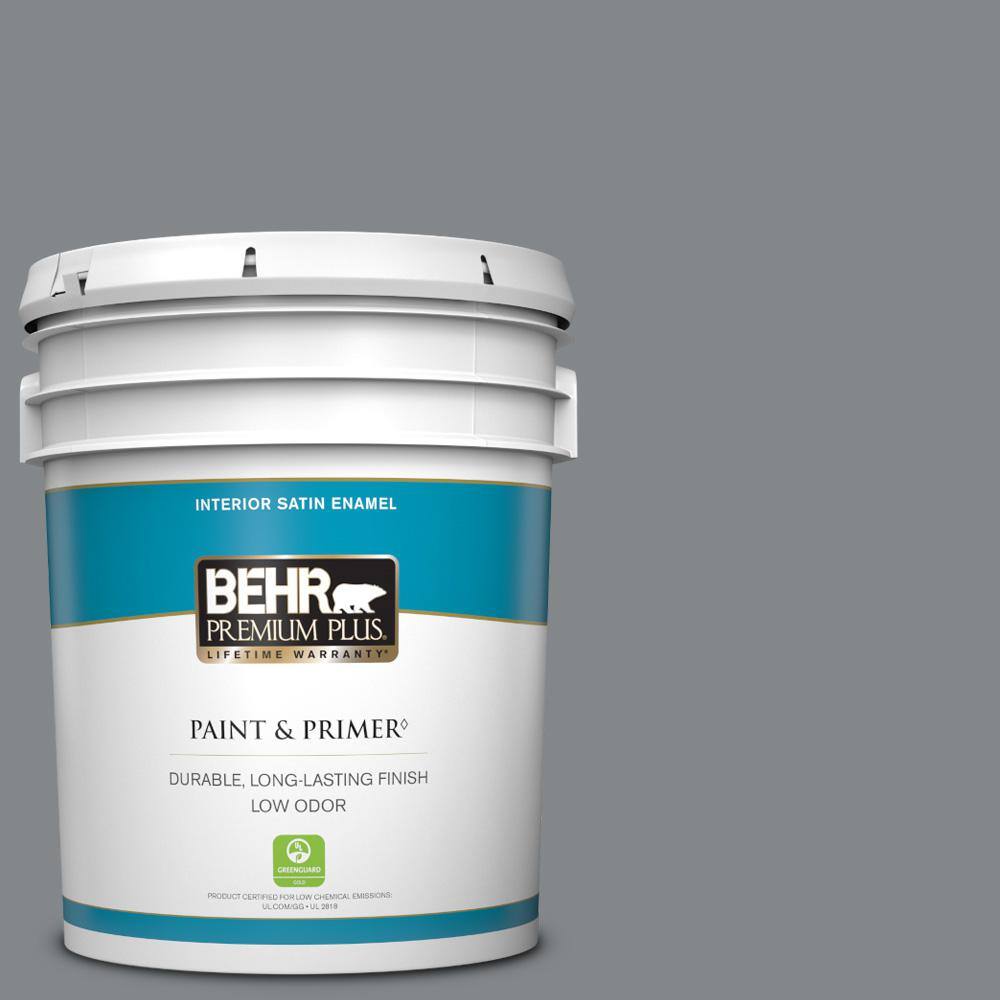 BEHR PREMIUM PLUS 5 gal. N5005 Gray color Satin Enamel Low Odor Interior Paint