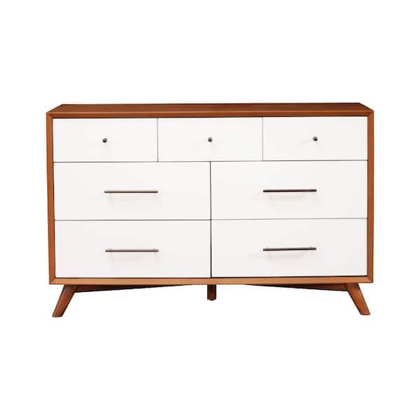 Benjara 56 in. Brown and White 7-Drawer Wooden Dresser Without Mirror