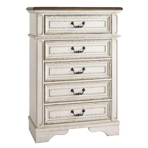 17 in. Antique White 5-Drawer Wooden Chest of Drawers