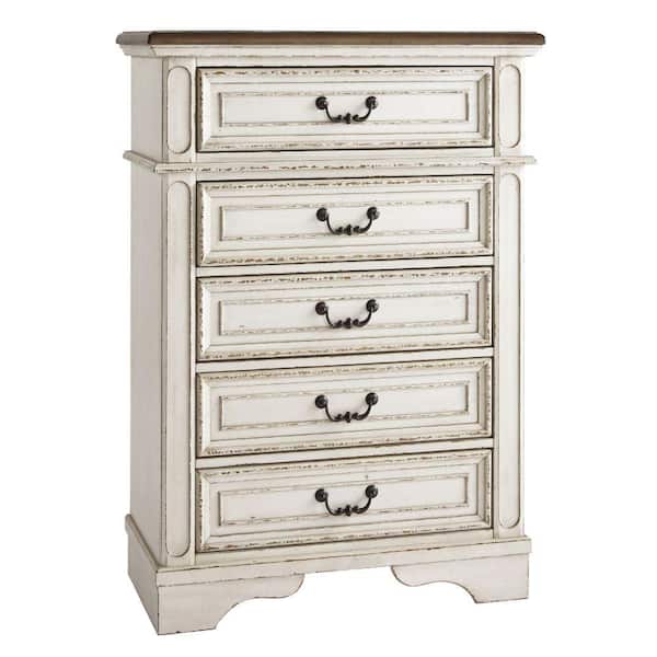 17 in. Antique White 5-Drawer Wooden Chest of Drawers