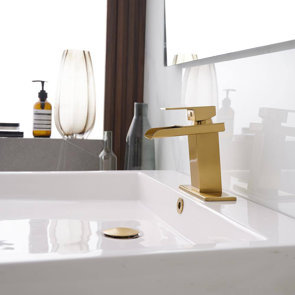 Gold Polished Brass Single-Handle Waterfall Bathroom Faucet
