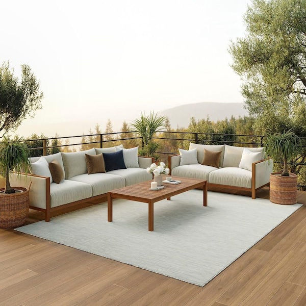 Positano Light Gray 9 ft. x 12 ft. Solid Contemporary Indoor/Outdoor Patio Area Rug