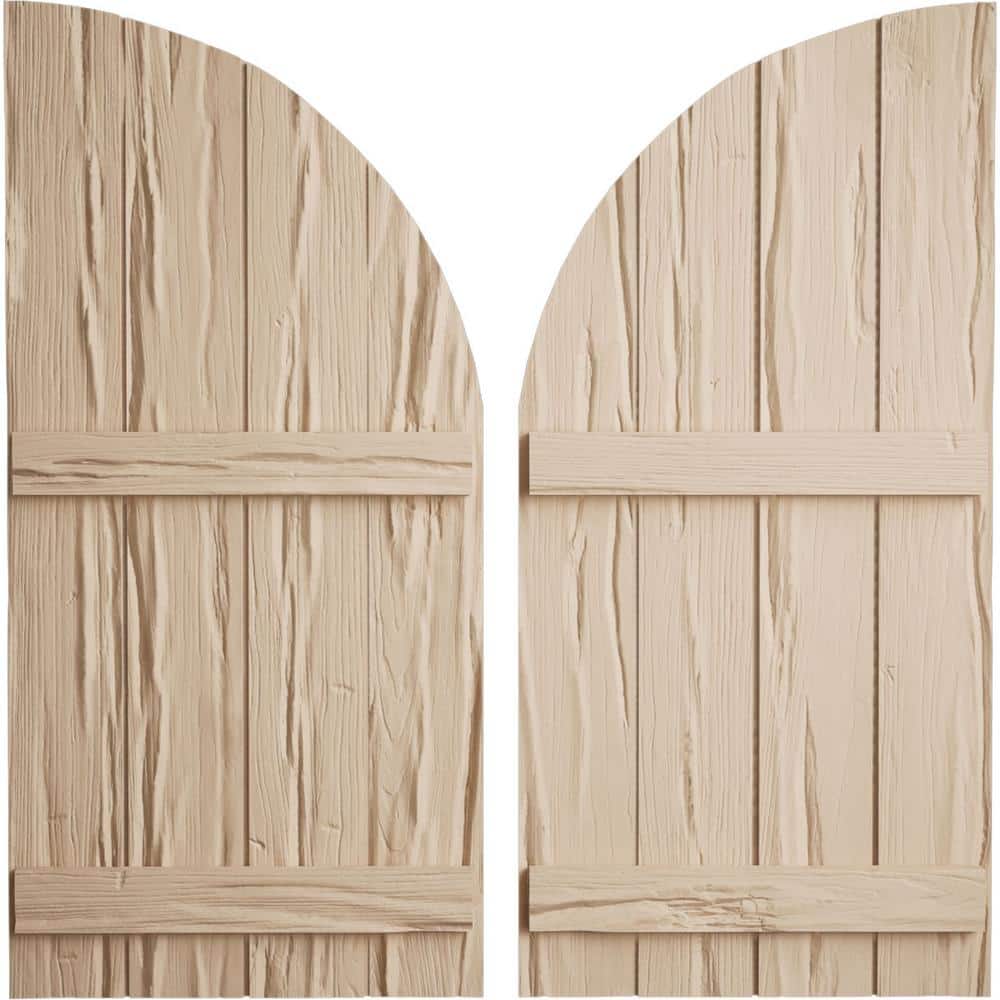 22 in. x 56 in. Polyurethane Riverwood Four Board Join.ed Board-n-Batten Round Arch Top Shutters, Primed Tan price history on PriceWatchPro