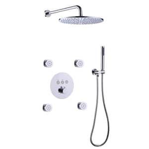 Single Handle 1-Spray Shower Faucet 1.8 GPM with Anti Scald Thermostatic Shower System with Body Jets in Polished Chrome