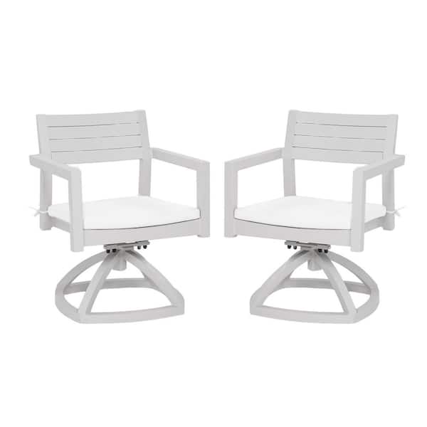 Grey Aluminum Outdoor Rocking Chair Swivel with white Cushion (2-Pack)