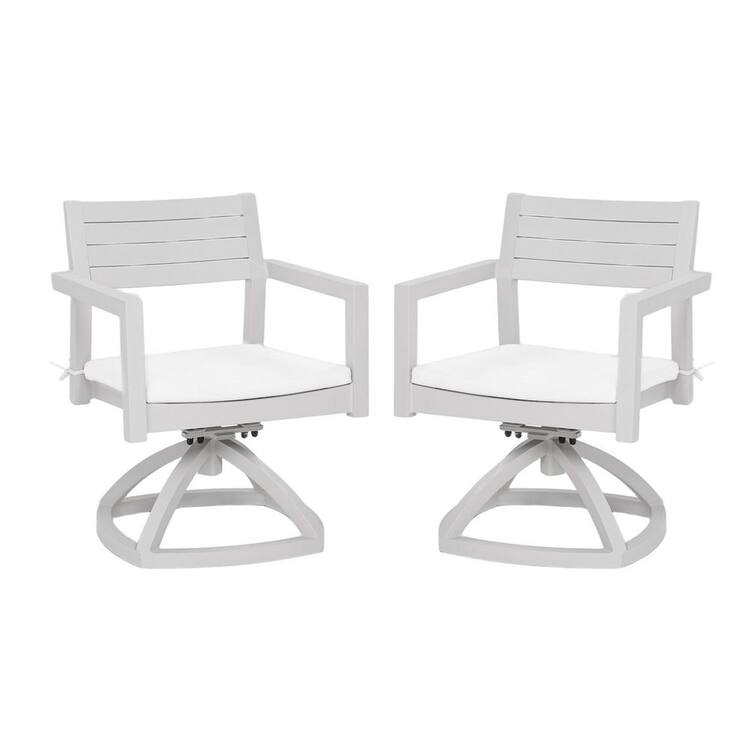 cenadinz Grey Aluminum Outdoor Rocking Chair Swivel with white Cushion (2-Pack)