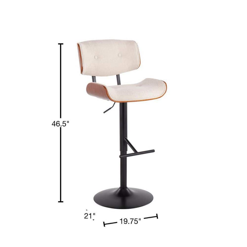 Mid-Century Modern Swivel Barstool in Black Metal and Cream with Walnut Accents