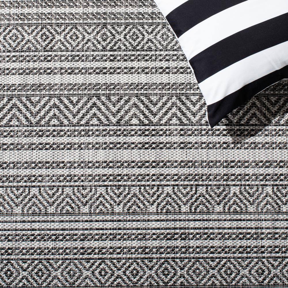 Black and Grey Synthetic Flat Woven Indoor/Outdoor Rug