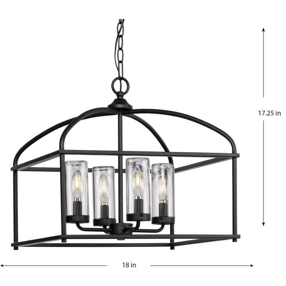 Swansea Matte Black Steel Outdoor Cage Chandelier with Clear Glass Shades