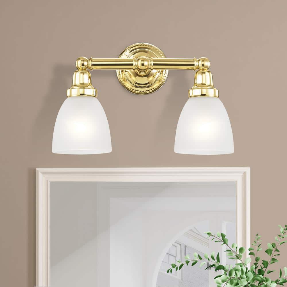 Polished Brass 2-Light Vanity with Satin Opal White Glass