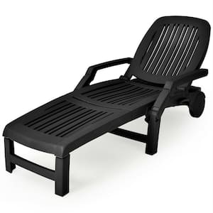 Black Plastic Patio Adjustable Chaise Lounge Chair Folding Sun Lounger Recliner (Set of 2)