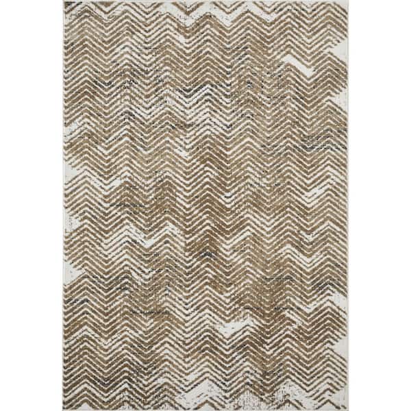 LOOMAKNOTI Aysal Armelar Cream 5 ft. 3 in. x 7 ft. 3 in. Geometric Polypropylene Indoor Area Rug