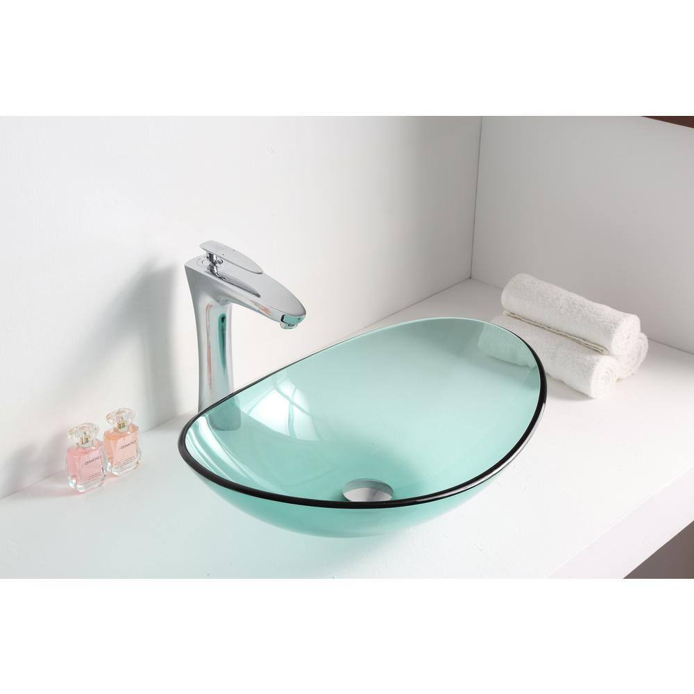 Lustrous Green Oval Tempered Glass Above-Counter Bathroom Sink