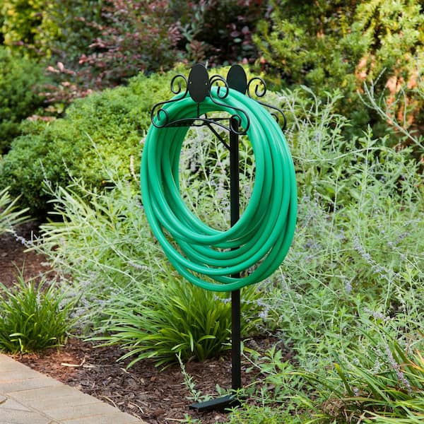 125 ft. Black Steel Decorative KD Hose Stand Garden Hose Reel