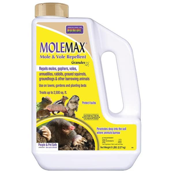 Bonide MoleMax Mole and Vole Repellent Granules, 5 lbs. Ready-to-Use, Lawn and Garden Mole Control, People and Pet Safe