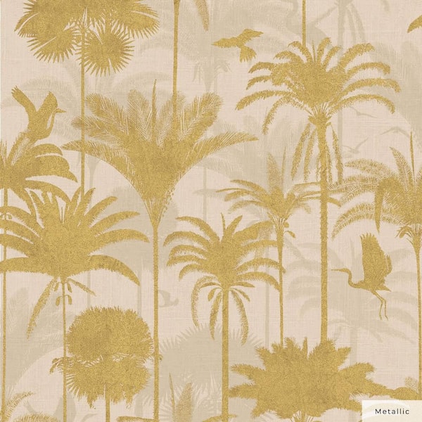 Metallic Gold Royal Palm Vinyl Peel and Stick Wallpaper Roll (Covers 28 sq. ft.)