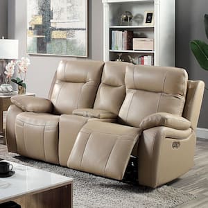 Grants 69.5 in. Light Brown Leather 2-Seater Power Recliner Loveseat and Care Kit