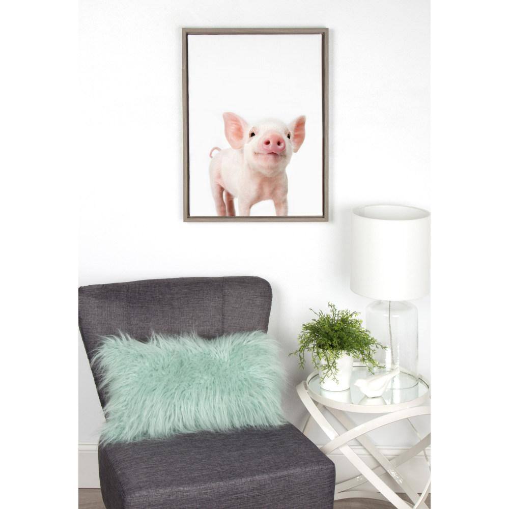 Gray Framed Canvas Print of Baby Piglet, 18" x 24"