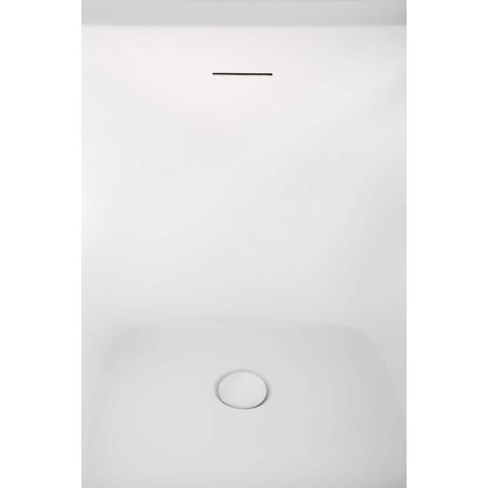 51" Glossy White Acrylic Freestanding Soaking Bathtub with Bamboo Tray