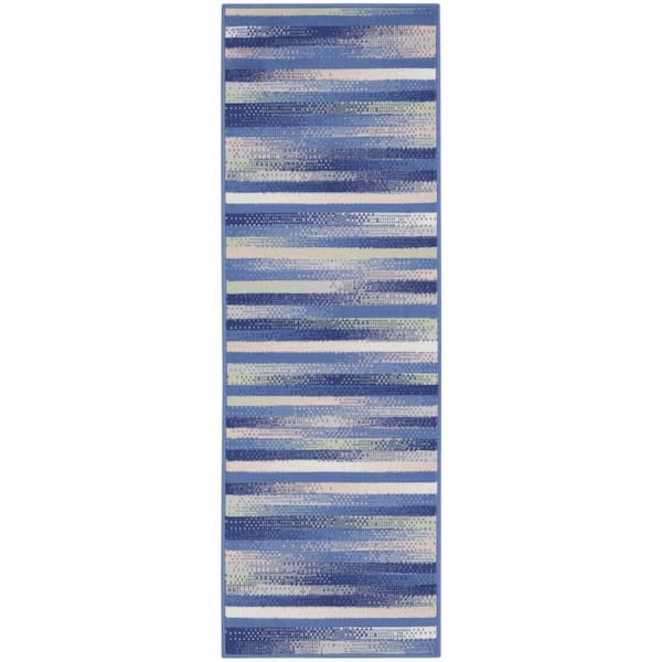 2 ft. x 8 ft. White Striped Washable Area Rug Runner Rug