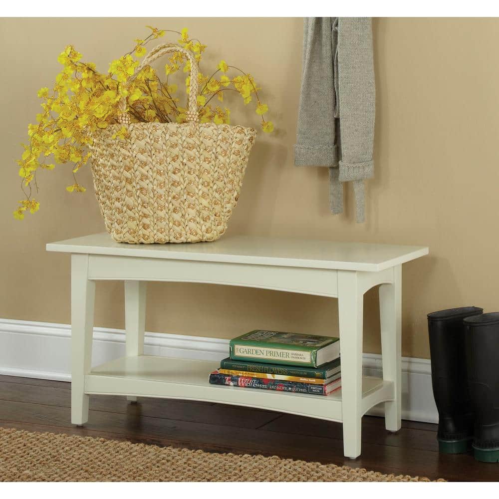 Ivory Shaker Cottage Bench with Tray Shelf and Coat Hooks Set