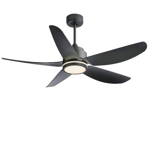 bessten Athena 52 in. Indoor Jet Black Modern Ceiling Fan with Dimmable Integrated LED and Remote Control
