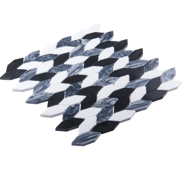 Channing Shadow Black 1 in. x 2.5 in. Elongated Hexagon Marble Natural Stone Wall and Floor Mosaic Tile (5.3sq.ft./Case)