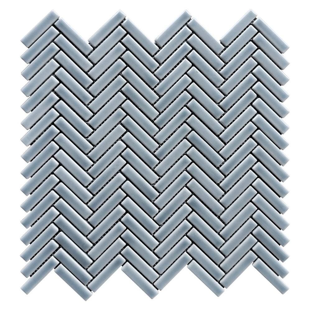 Ivy Hill Tile Motif Herringbone Sky Blue 2.78 in. x 0.25 in. Glossy ...