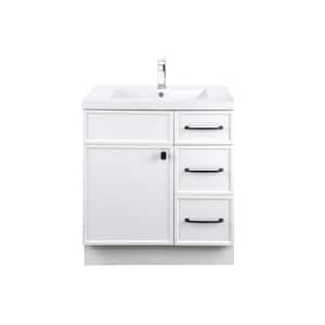 Manhattan 30 in. W x 21 in. D x 36-1/2 in. H Sink Free Standing Vanity Side Cabinet in White with White Acrylic Top