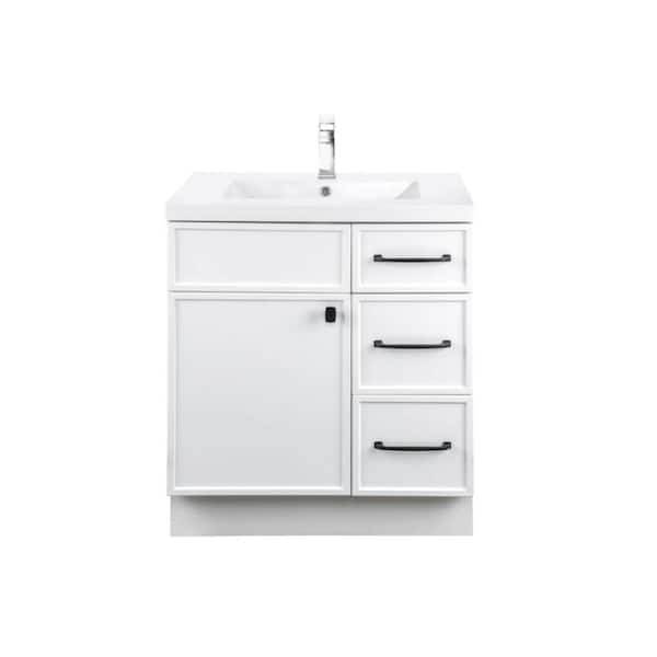 Cutler Kitchen and Bath Manhattan 30 in. W x 21 in. D x 36in. H S/Sink Freestanding Bath Vanity in White with White Cultured Marble Top in White