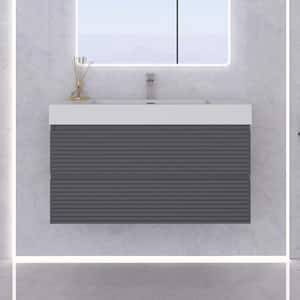 36 in. W x 20 in. D x 23 in. H Single Sink Wall-Mounted Bath Vanity in Grey with White Acrylic Top