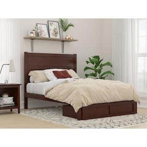 NoHo 53-1/2 in. W Walnut Full Size Solid Wood Frame with Foot Drawer and Attachable USB Device Charger Platform Bed