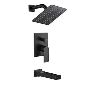 Single Handle 1-Spray Tub and Shower Faucet 1.8 GPM Pressure Balance 8 in. Shower System in Matte Black Valve Included