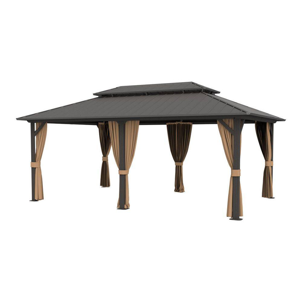 14 ft. x 22 ft. Black Outdoor Aluminum Double Roof Hardtop Gazebo with Ceiling Hook, Curtains and Netting price history on PriceWatchPro