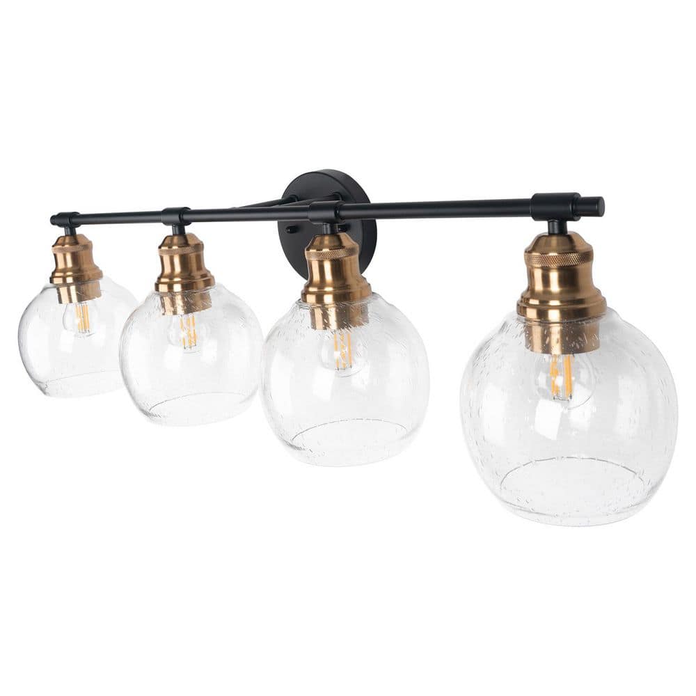 Modern 30 in. 4-Light Black and Copper Wall Sconce with Glass Shade Wall Light Fixtures for Mirror, No Bulbs Included price history on PriceWatchPro