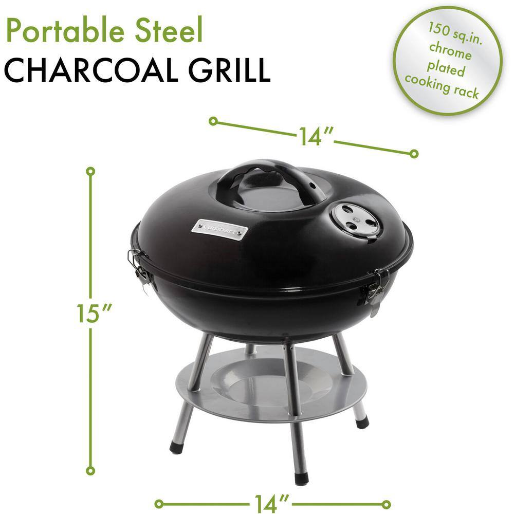 Compact Black Enamel Portable Charcoal Grill, 14-Inch