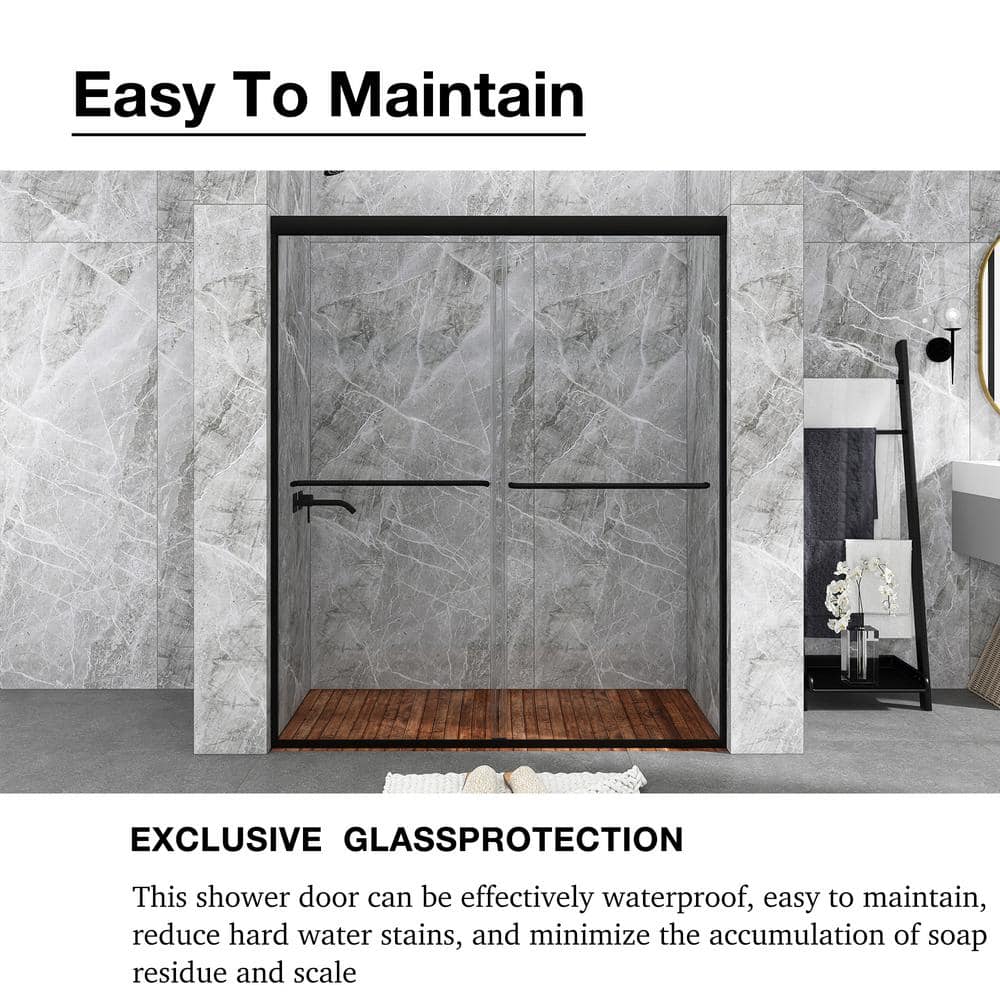 54 in. Matte Black Framed Sliding Shower Door with Clear Glass