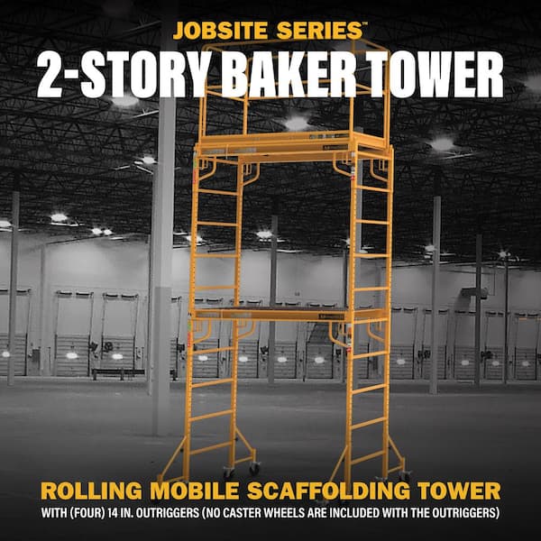 12 ft. Jobsite Series Mobile Baker 2-Story Rolling Scaffolding Tower with Platform Outriggers Guard Rail, 6 X 5 X 15 ft.