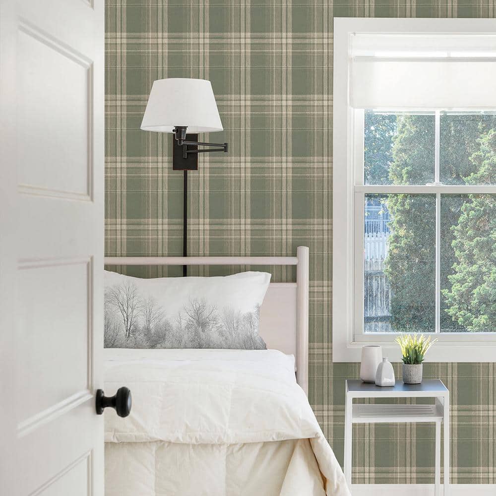 Saranac Sage Flannel Plaid Pre-pasted Wallpaper