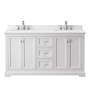 60.6 in. W x 22.4 in. D x 40.7 in. H Double Sink Fully Assembled Freestanding Bath Vanity in White with White Marble Top