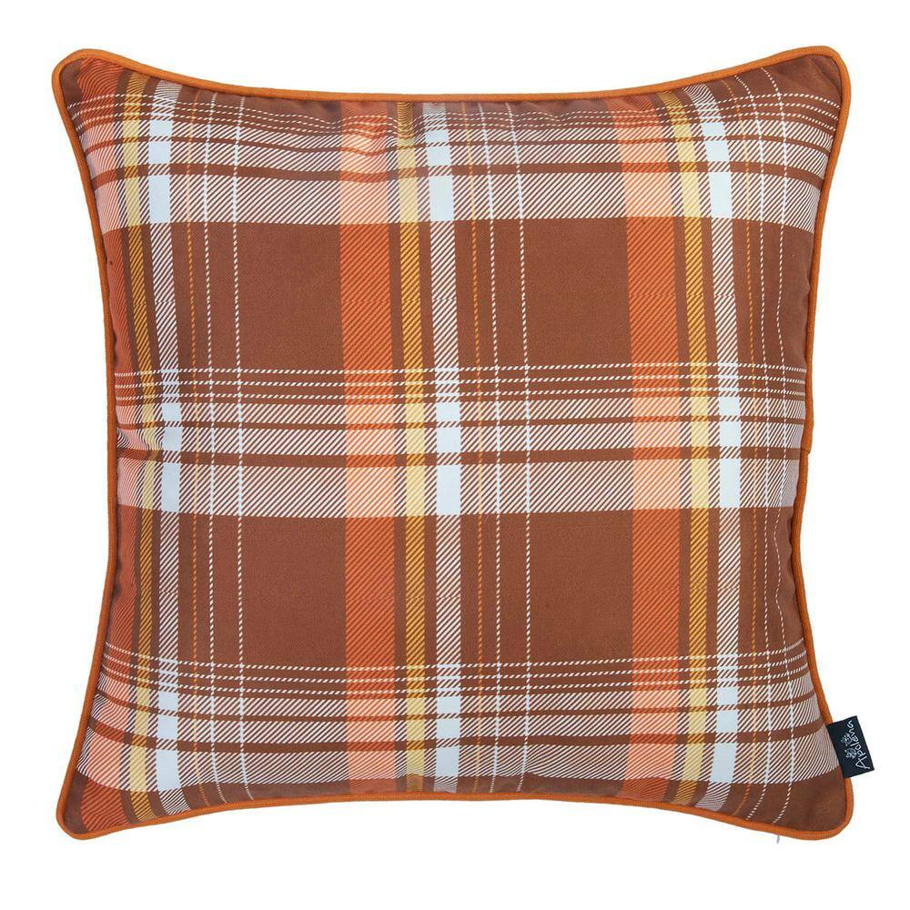 Fall Plaid and Pumpkin Polyester Throw Pillow Covers 18x18 Set of 4