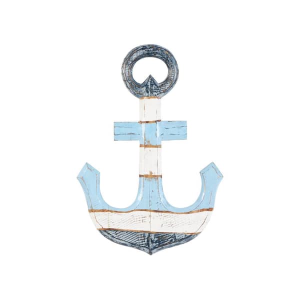 Litton Lane Wood Blue Distressed Anchor Wall Art Decor with Brown and Cream Accents
