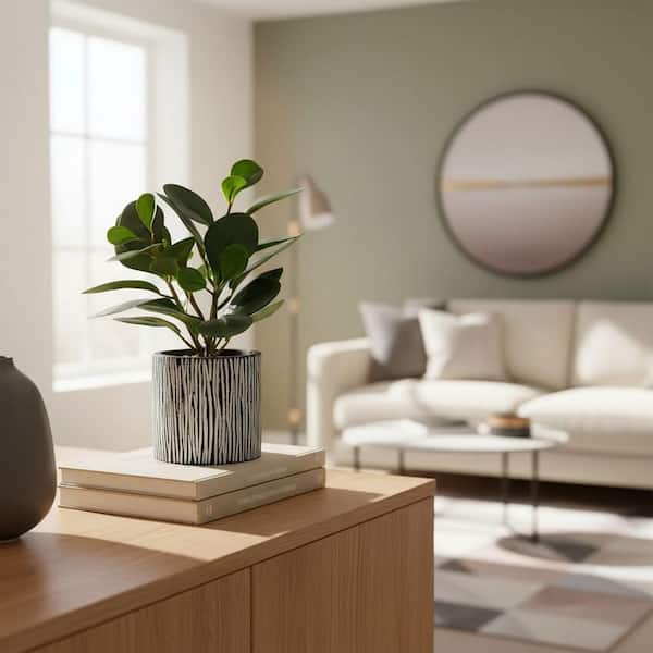 8 in. Realistic Fake Greenery in Black Clay Artificial Planter