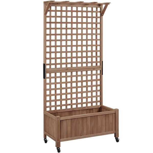 72 in. H Wood Planter Raised Bed with Trellis for Vine Climbing Plants and Vegetable Flower Dark Brown