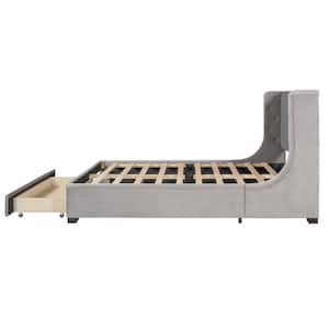 Gray Bed Frame Queen Velvet Upholstered Platform Bed with Storage