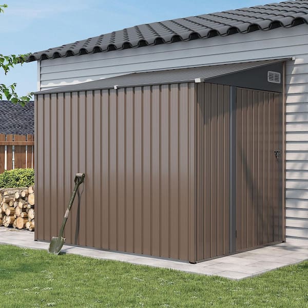 8 ft. x 6 ft. Outdoor Metal Storage Shed (48 sq. ft.) - Brown Wall Cabinet for Patio and Garden