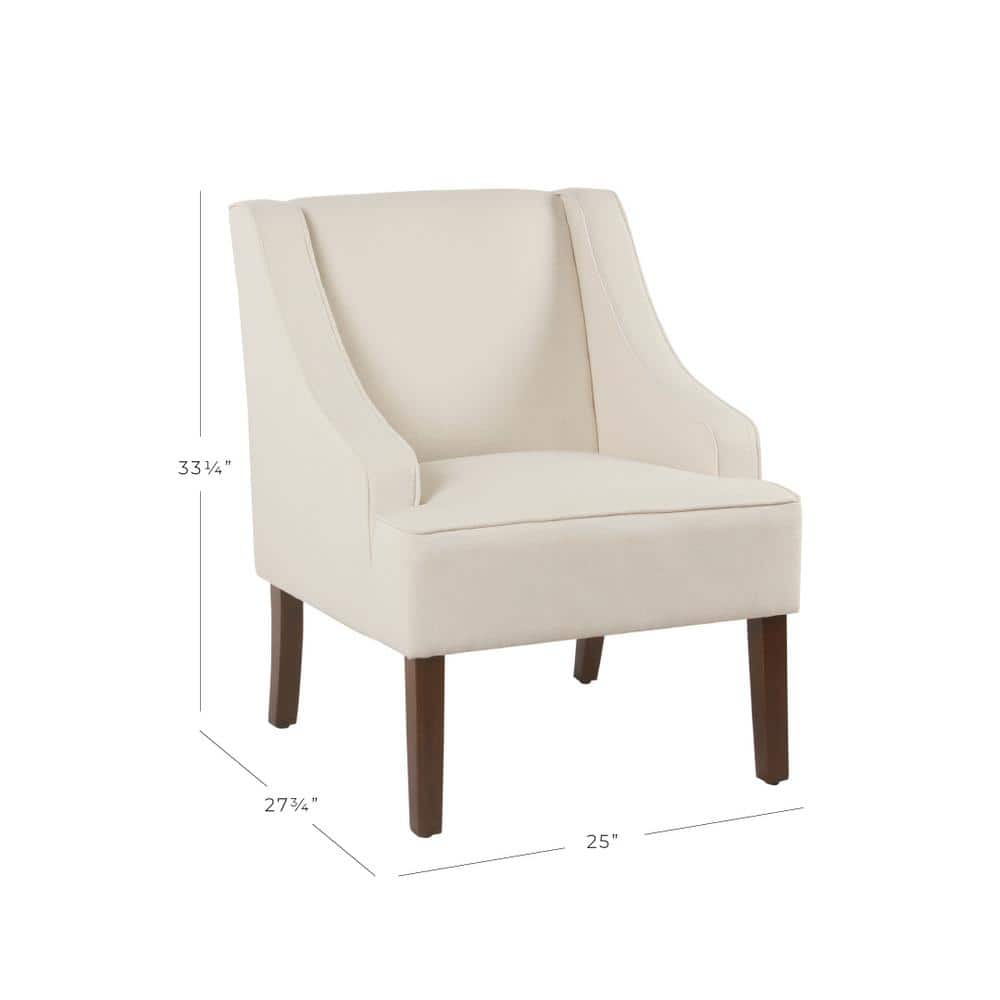 Elegant Cream Swoop Arm Accent Chair with Dark Walnut Wood Legs