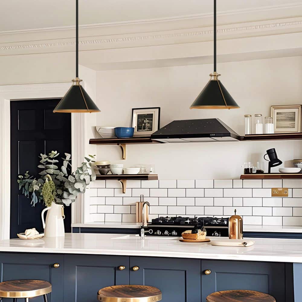 Zevni Mid-Century Modern 1-Light Matte Black and Dark Gold Pendant